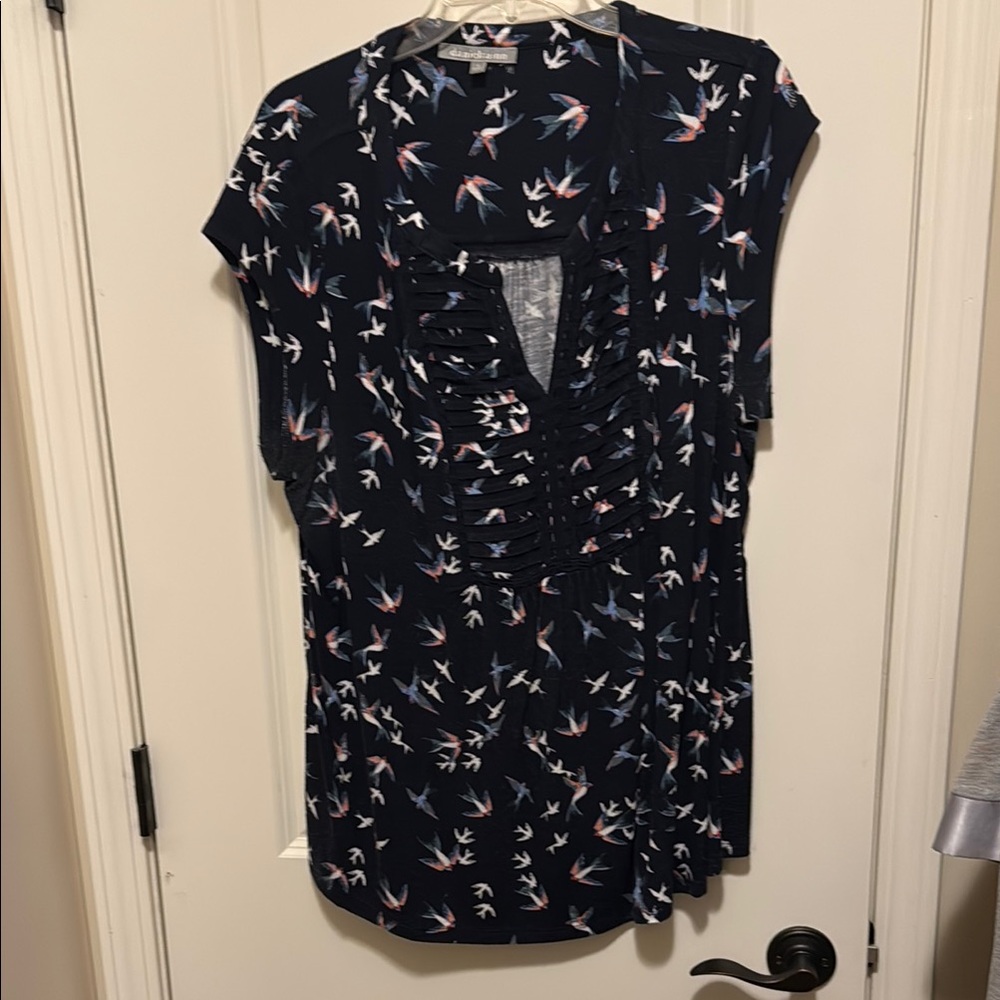 Daniel Rainn Navy Bird Print Blouse